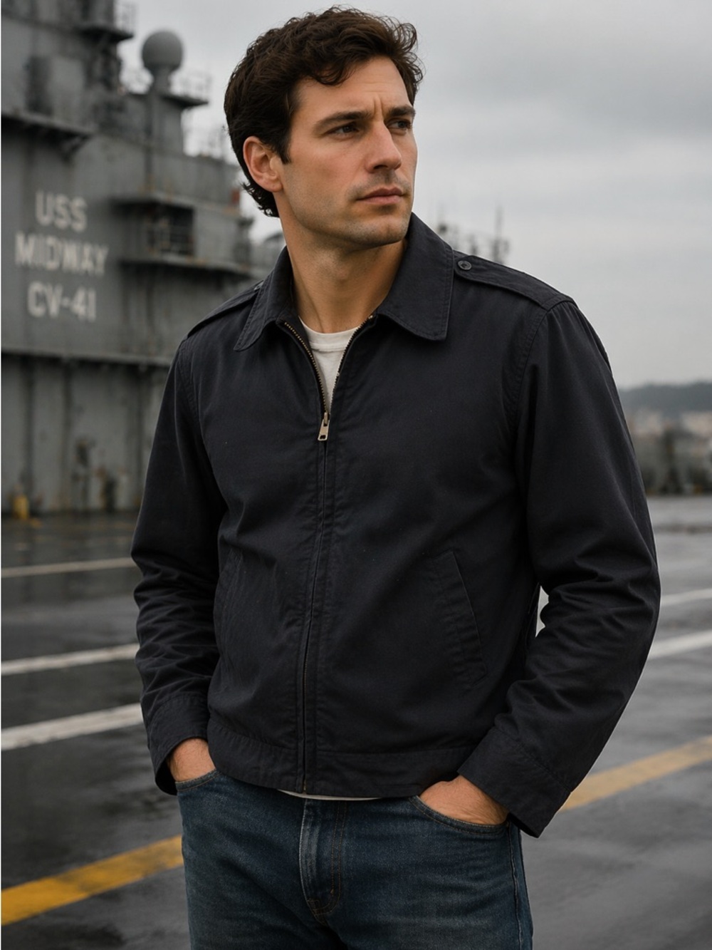 Vintage 1960s Creighton U.S. Navy Military Deck Jacket size L36